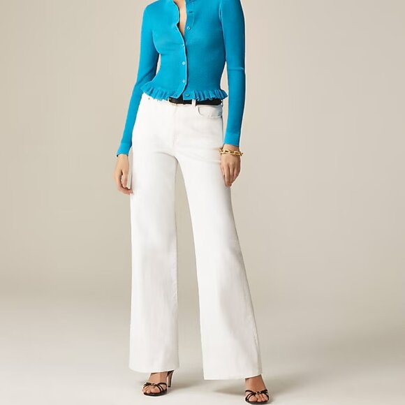 J.Crew Women's Petite denim trouser jean with stacked buttons Petite 28 White - Picture 2 of 8